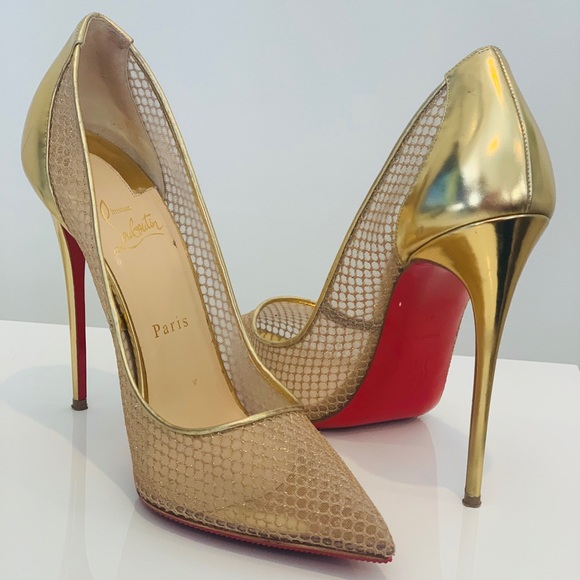gold christian louboutin heels